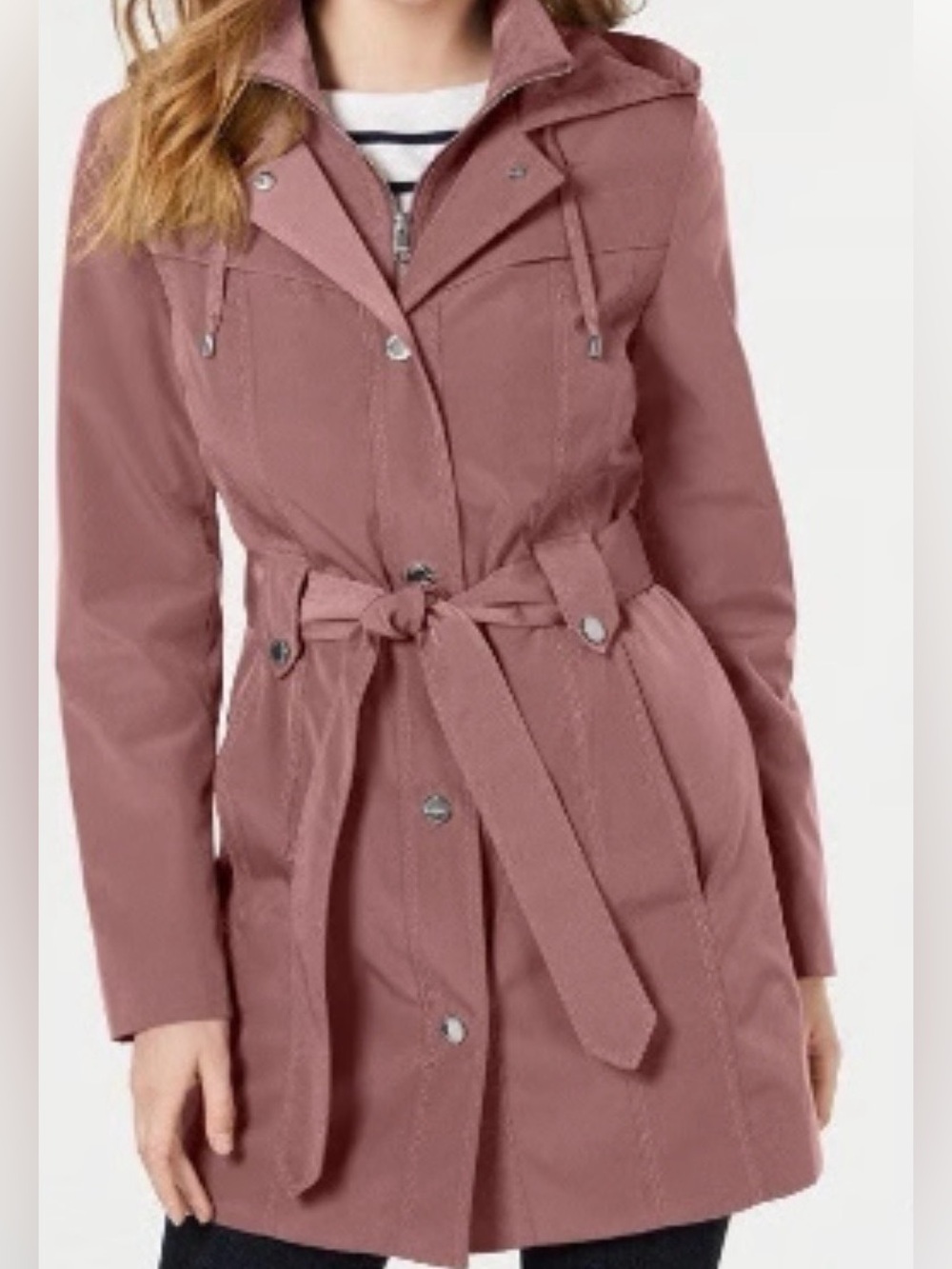 London Fog Belted/Hooded Trench Coat Sz M